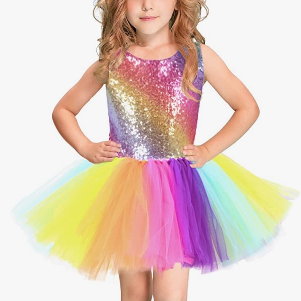 Flash Sale 💥Unicorn Girl Sequin Dress Handmade Toddler Rainbow Dress
